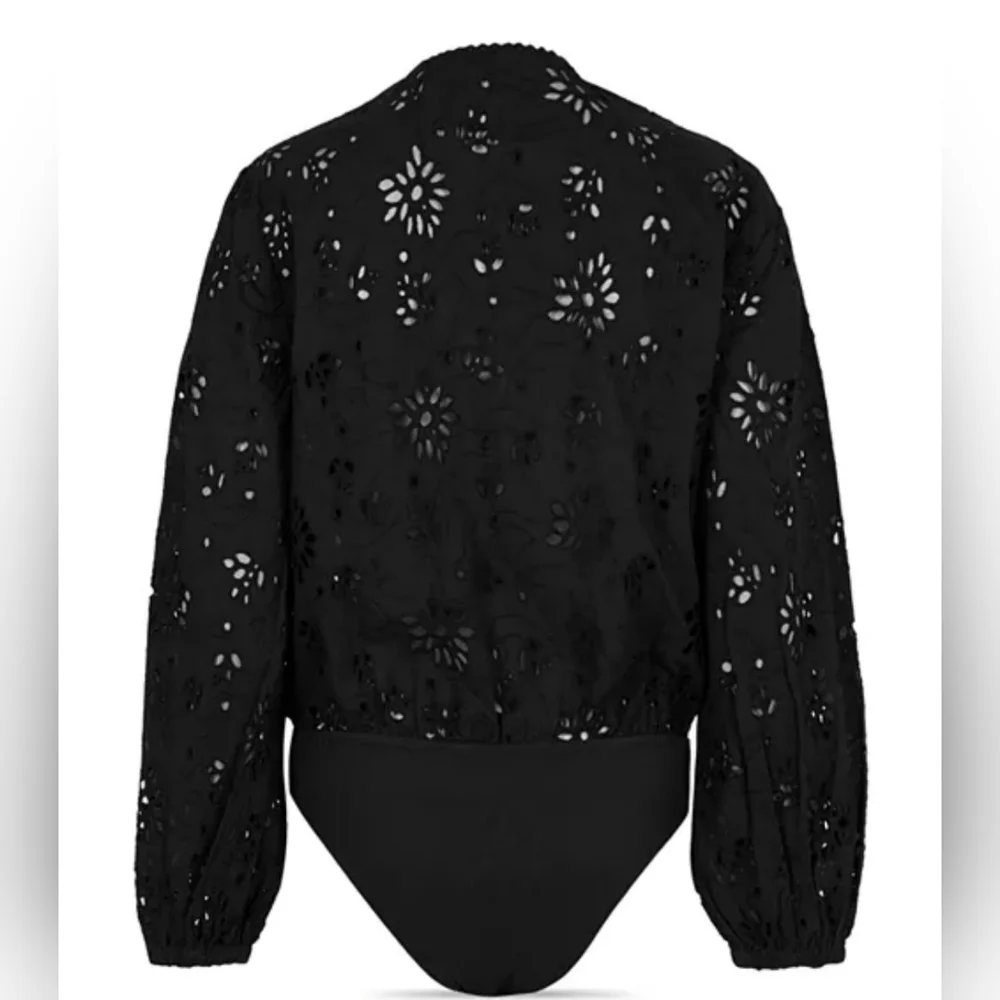 All Saints Black Amara Broderie Bodysuit, Eyelet Design, NWT, Size 6 - Picture 4 of 16